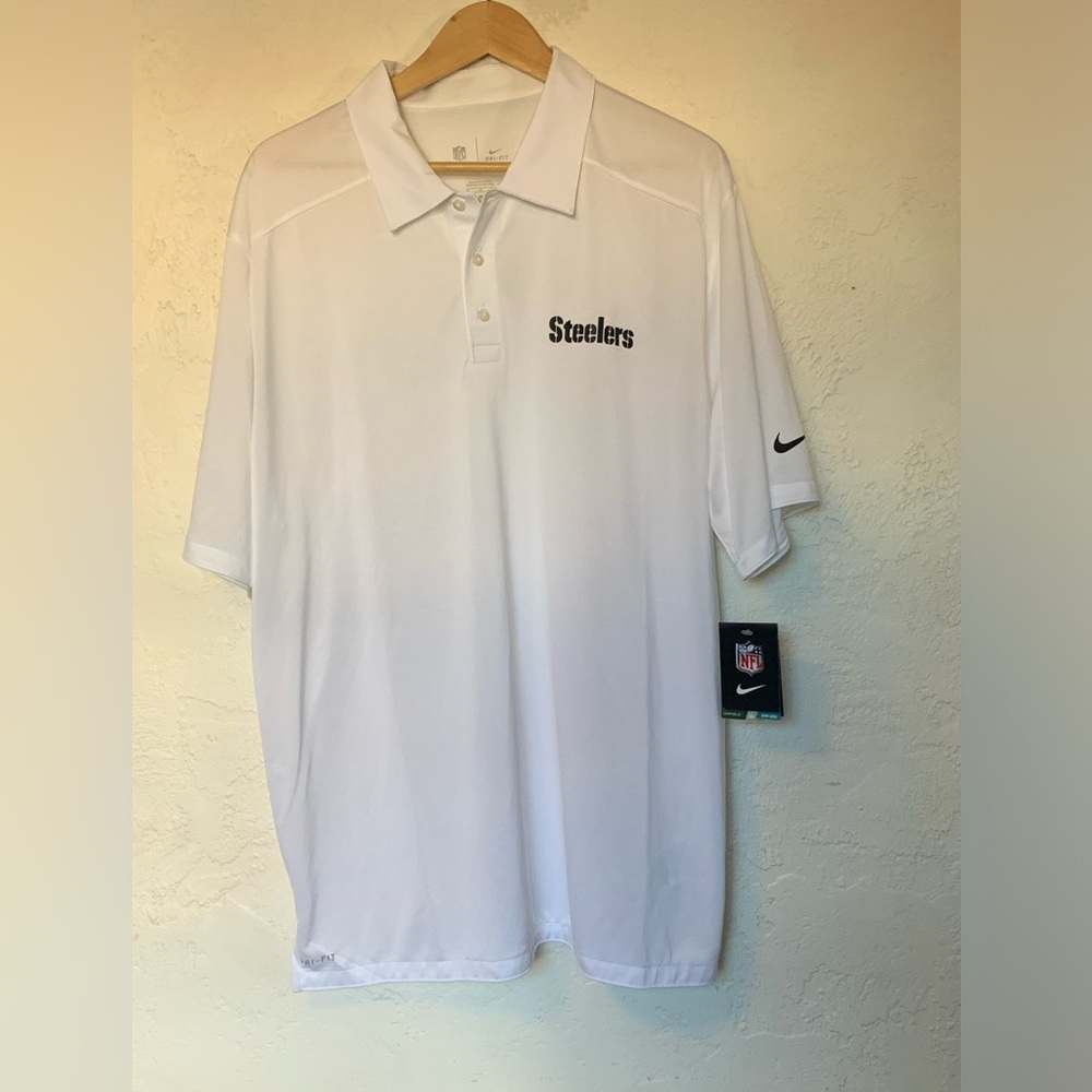 NIKE NWT PITTSBURG  STEELERS MEN'S XL DRI-FIT TEAM ON FIELD NFL POLO SHIRT WHITE